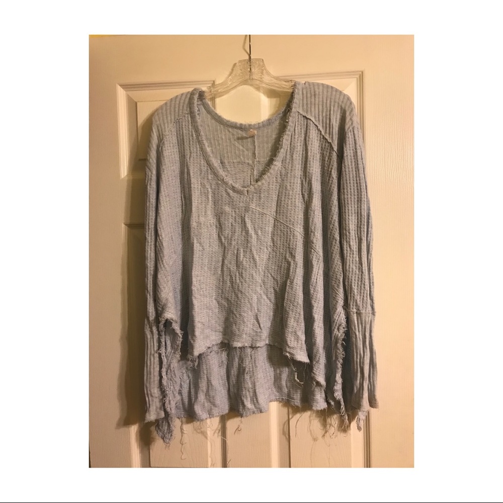 Free People Baby Blue Casual Long Sleeves Tee